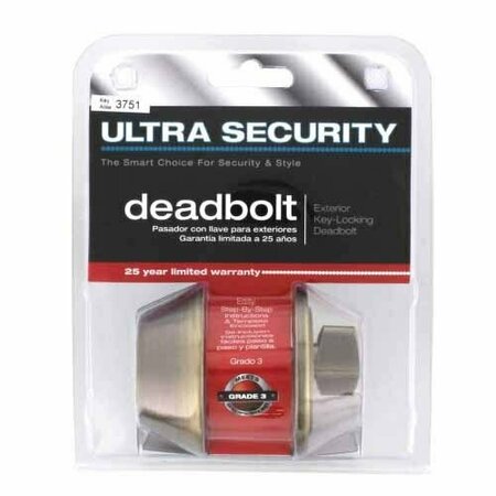 ULTRA HARDWARE Ultra Security Deadbolt, 3 Grade, Antique Brass, K3, KW1 Keyway, 1-3/8 to 1-3/4 in Thick Door 83970